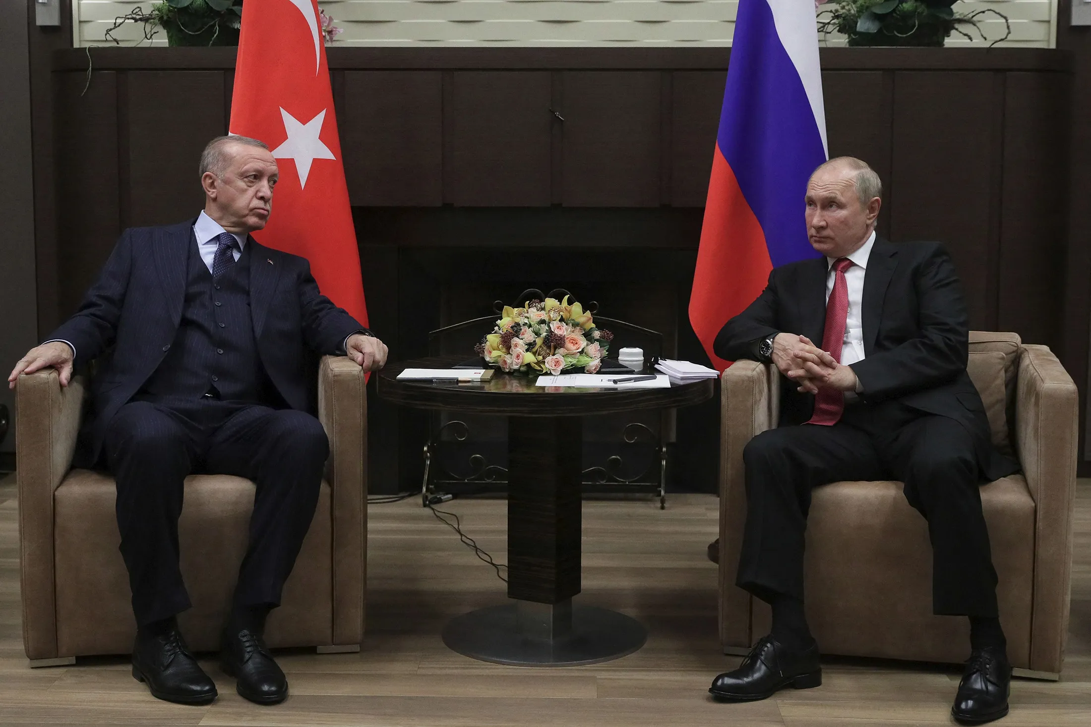 Vladimir Putin meets with Recep Tayyip Erdogan in Sochi, Russia on Sept. 29, 2021.
