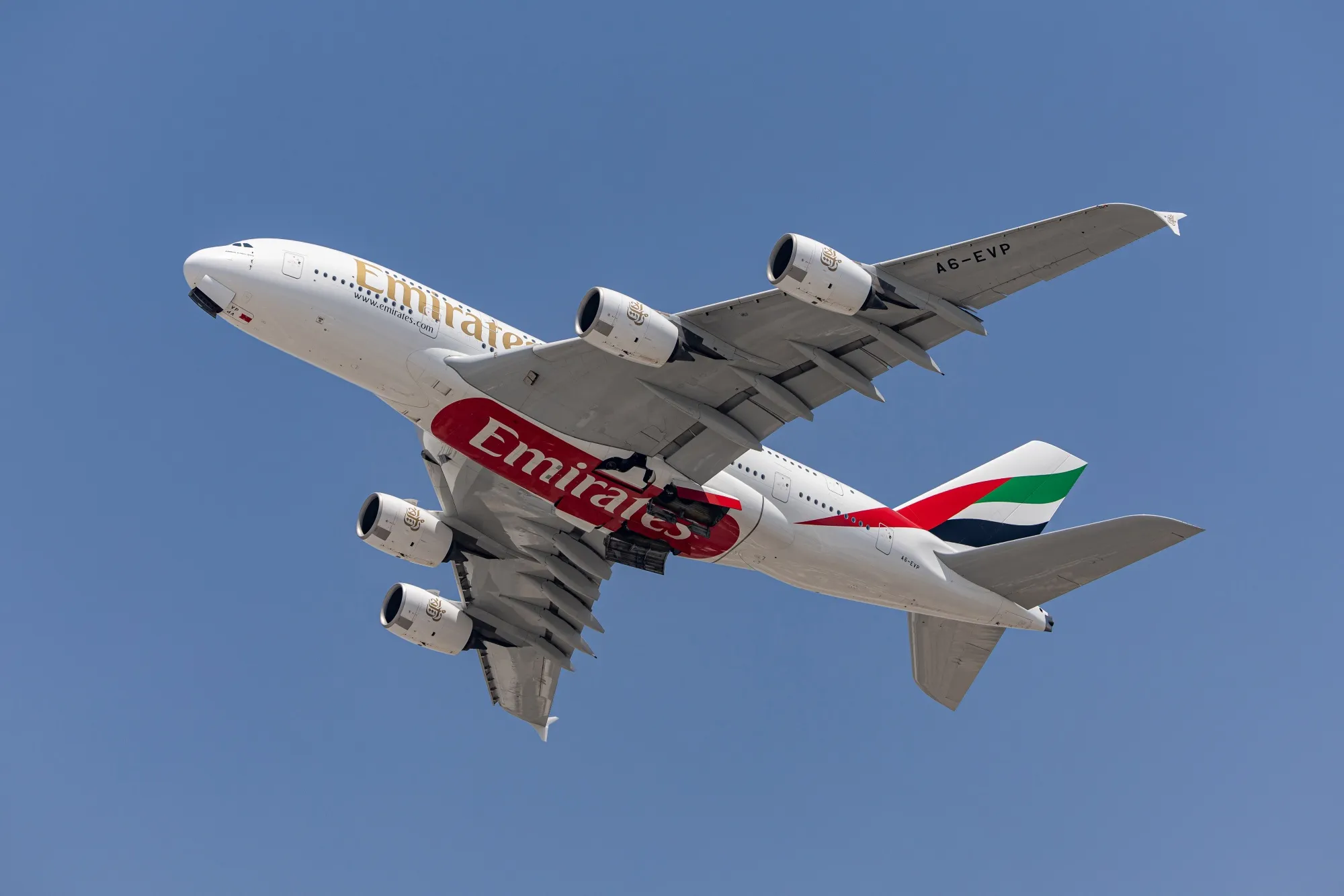 An Emirates passenger jet takes off from Dubai International Airport.