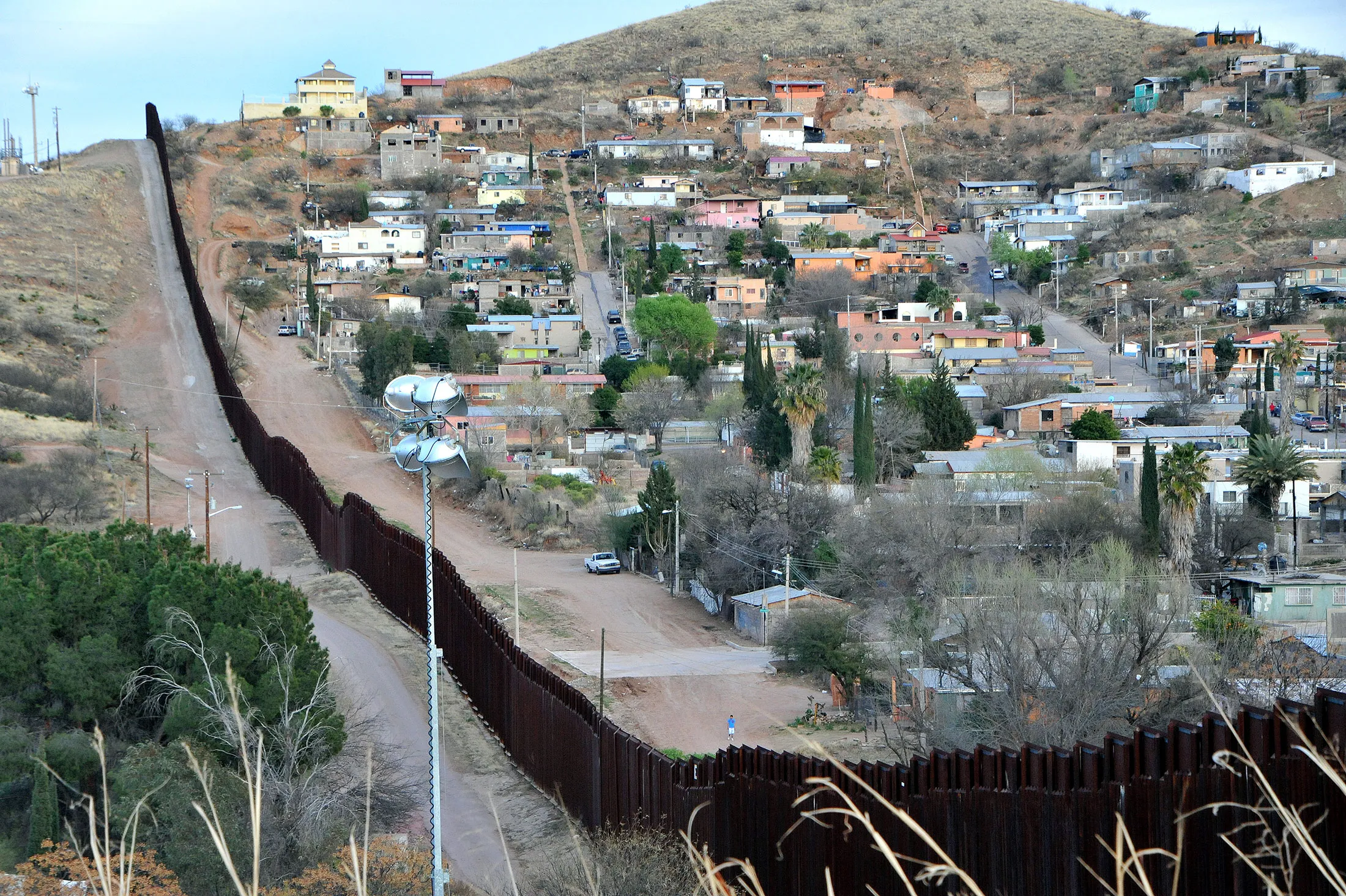 The border wall dividing Nogales, Arizona, and Nogales, Mexico.