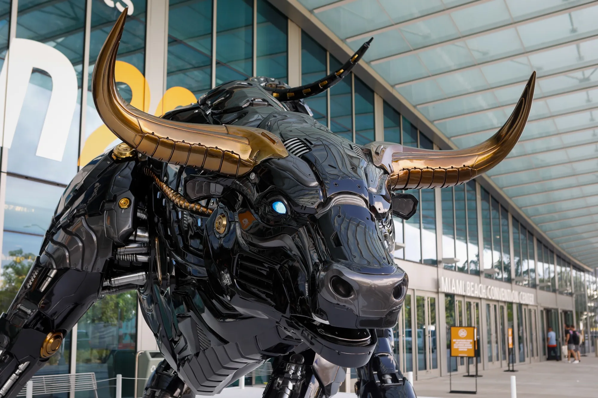 The Miami Bull, an 11-foot, 3,000-pound statue, outside the Miami Beach Convention Center.