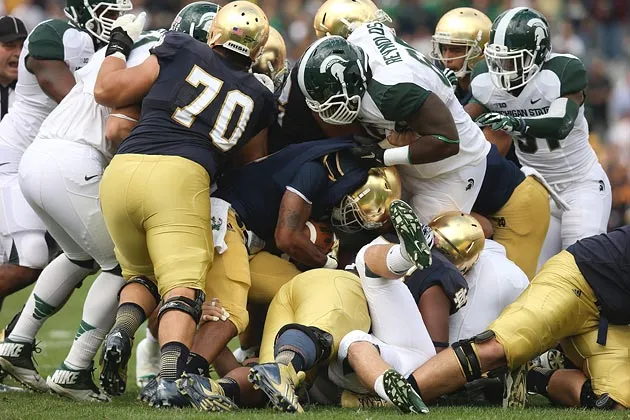 Notre Dame Fighting Irish play against the Michigan State Spartans