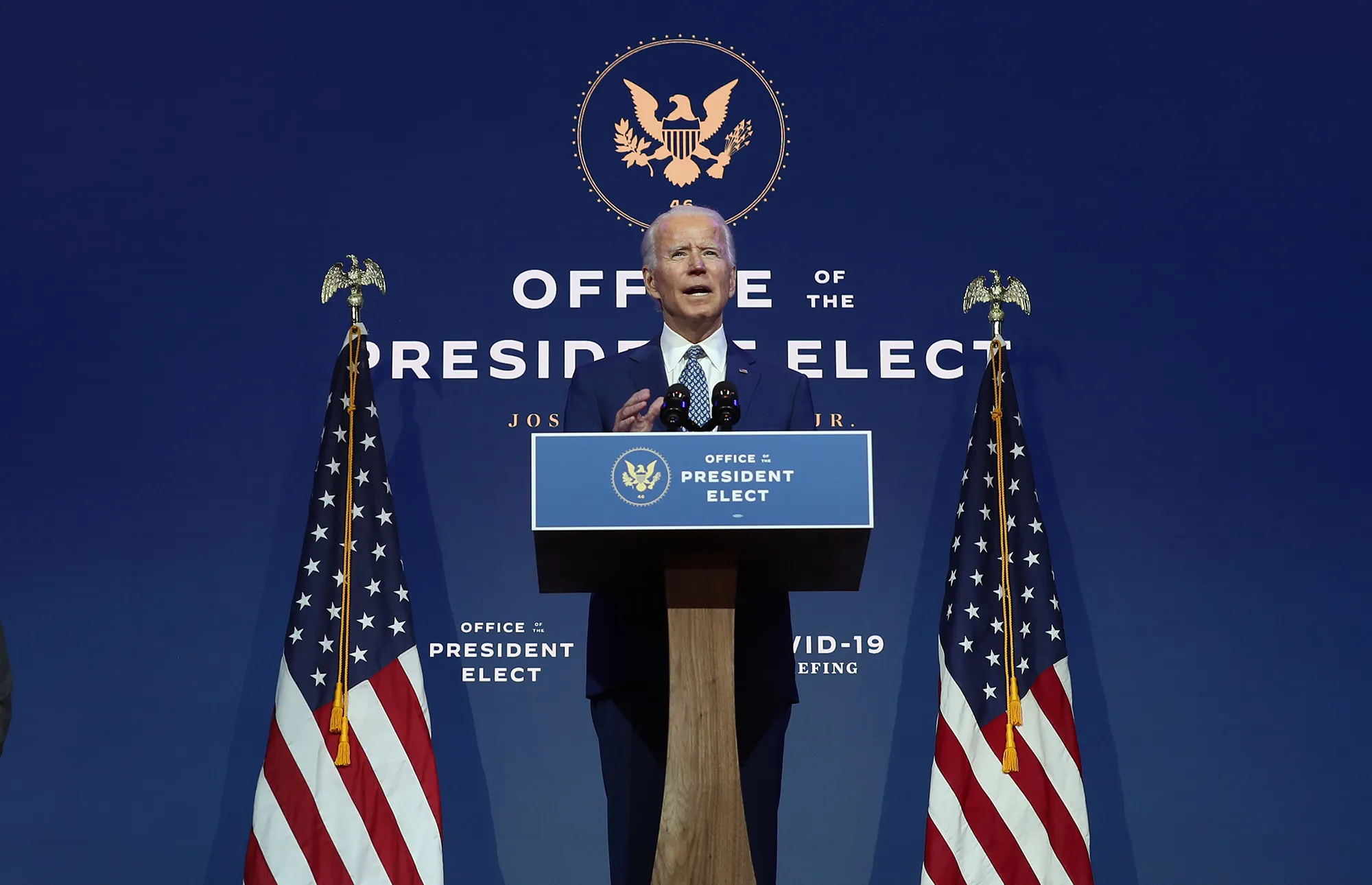 Joe Biden speaks in Wilmington, Delaware on Nov. 9.
