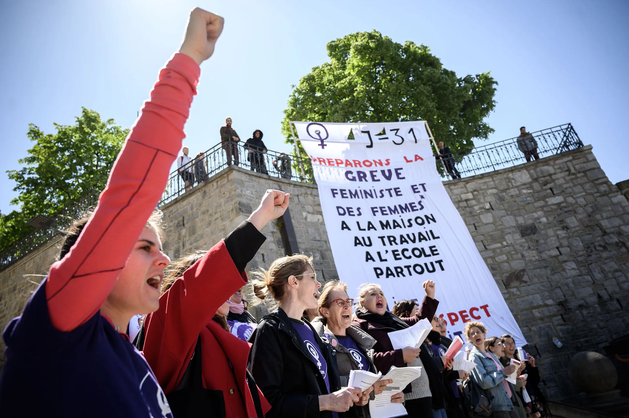 Women demonstrate during an event in Lausanne on May 14.