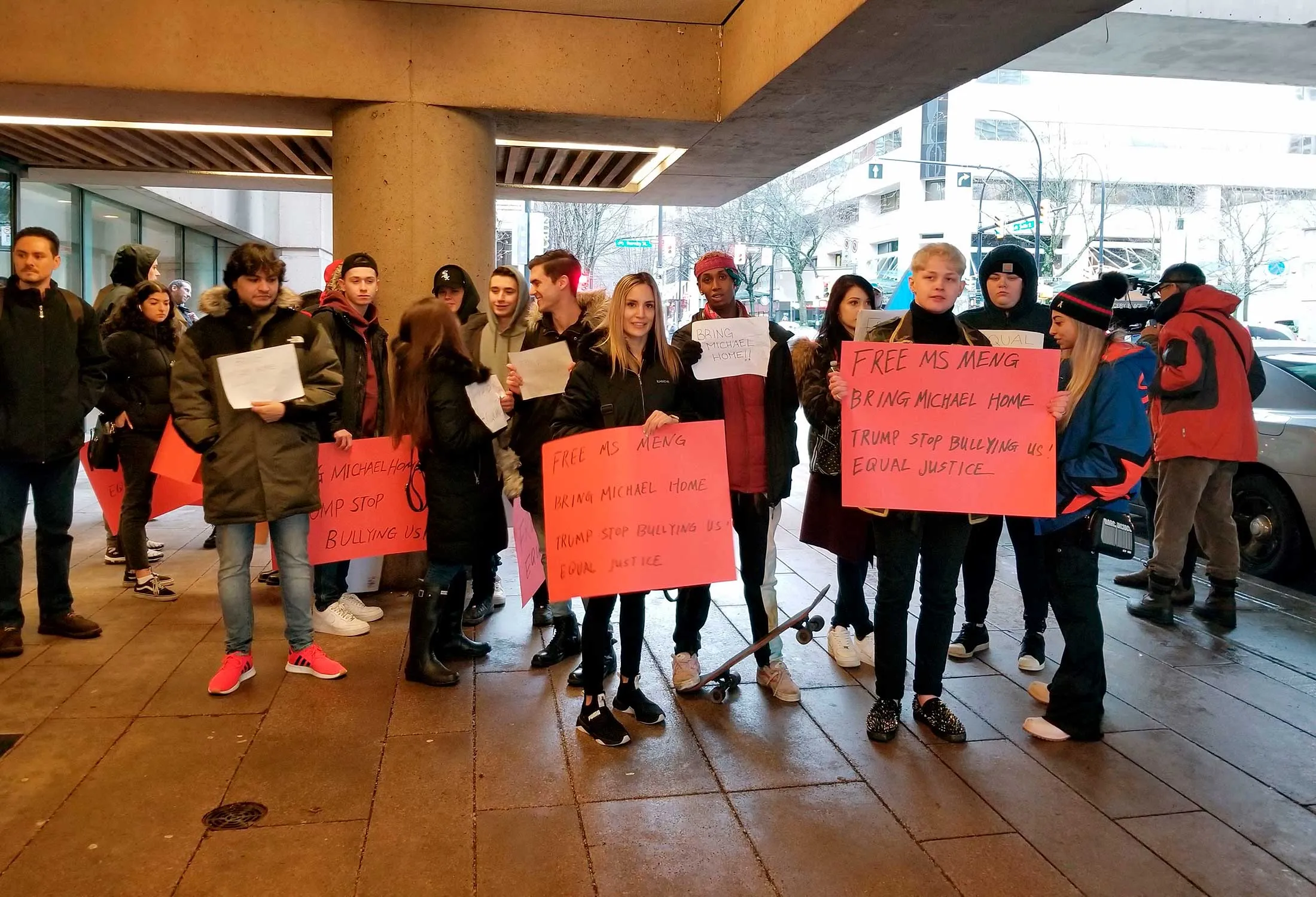 Demonstrators outside a Vancouver courtroom on Jan.&nbsp;20.