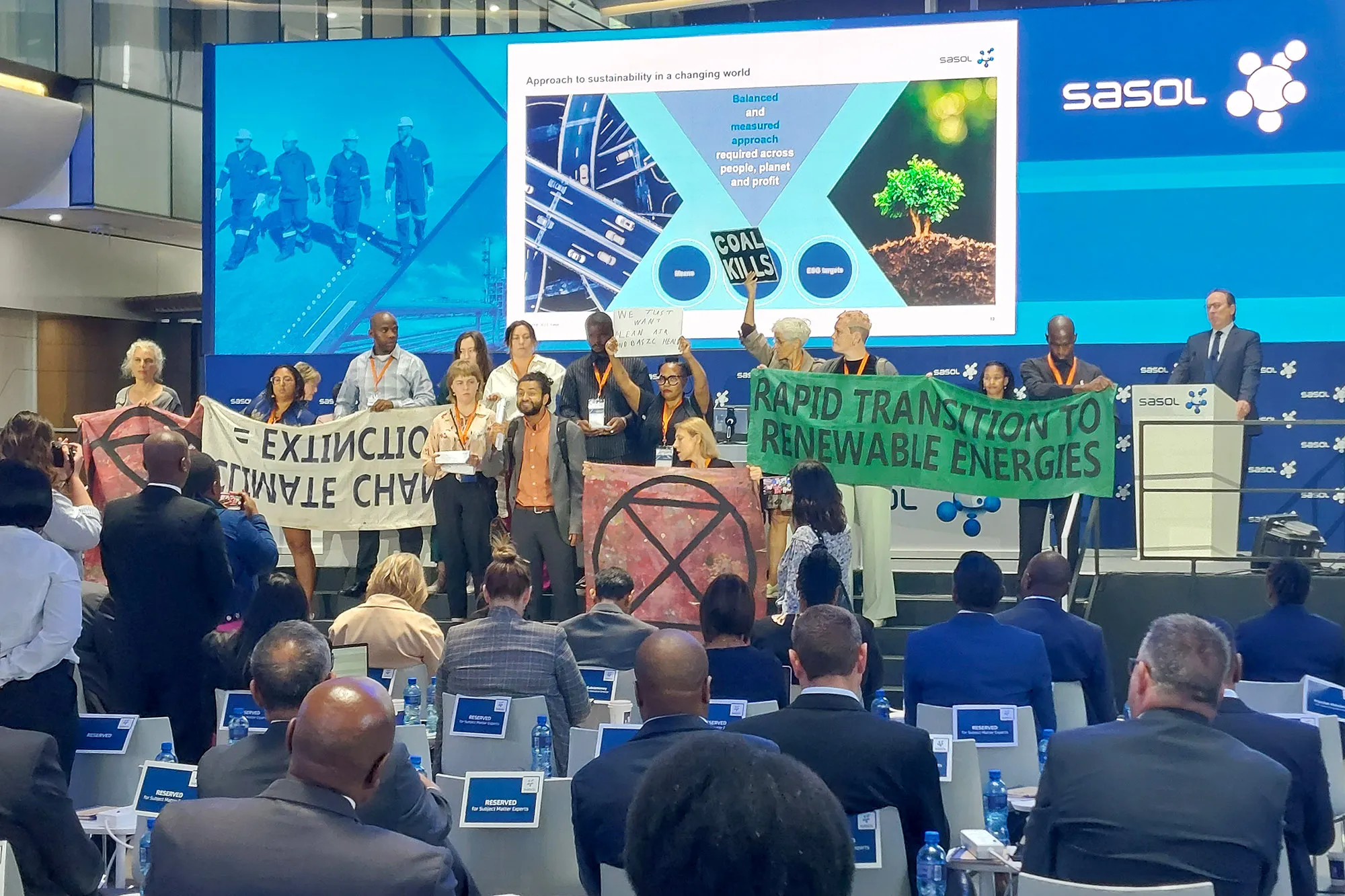 Climate protesters at the Sasol AGM on Nov. 17.