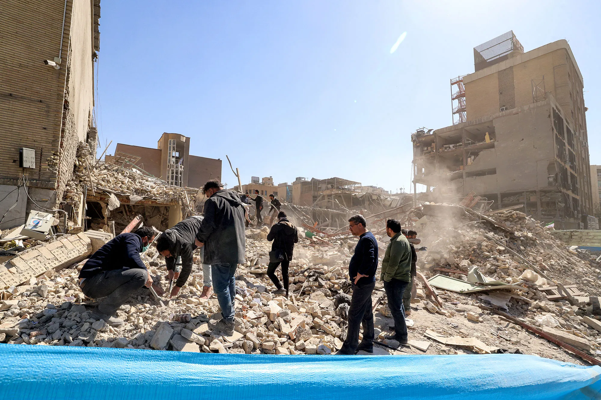 A collapsed building following an air strike near Ferdowsi square in Tehran on March 3.