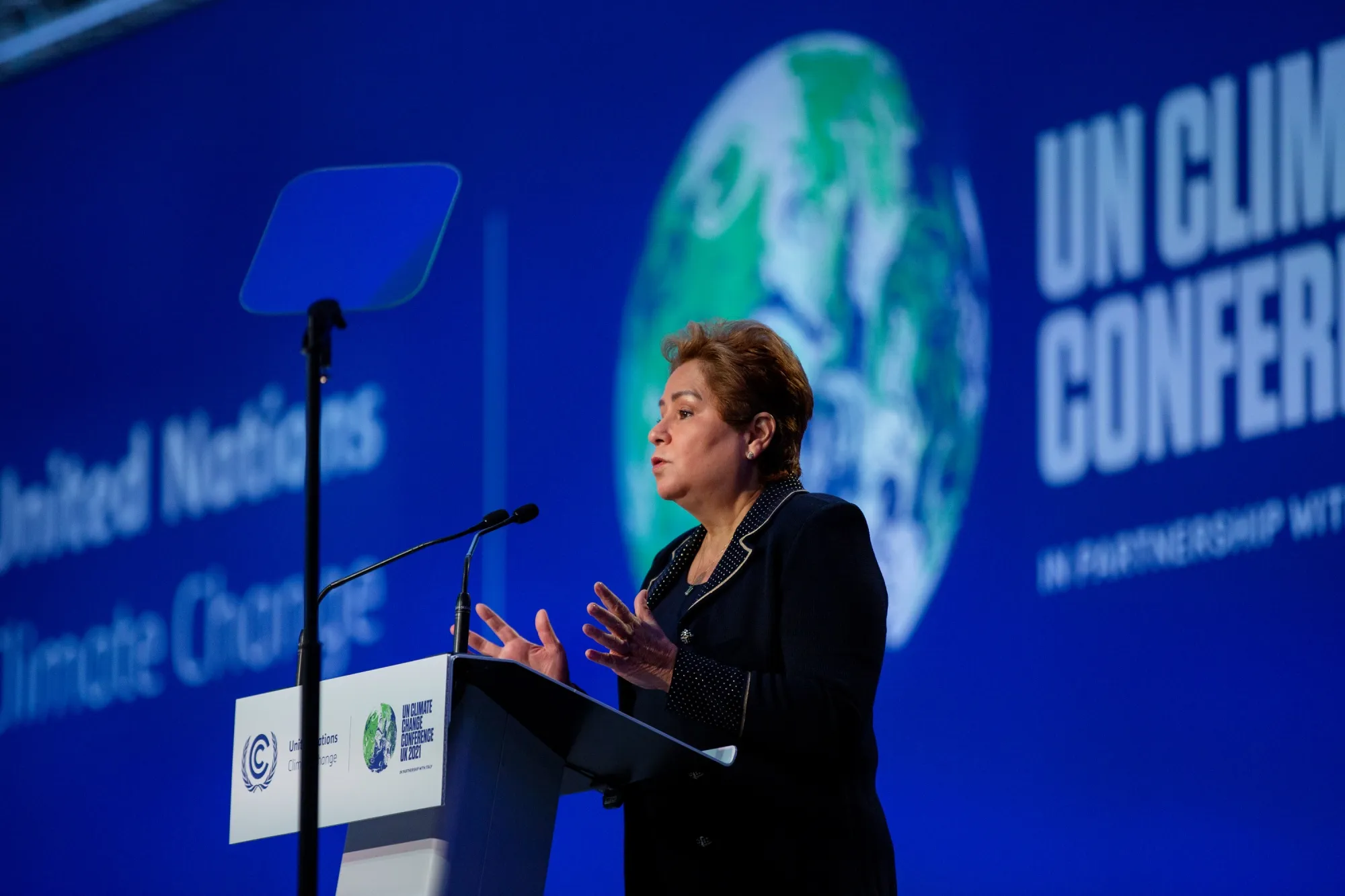 Patricia Espinosa Cantellano, executive secretary of the UN Framework Convention on Climate Change, speaks during the opening day of the COP26.