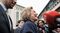 Democratic presidential candidate Hillary Clinton campaigns outside of Yankee Stadium on April 7, 2016, in the Bronx borough of New York City.