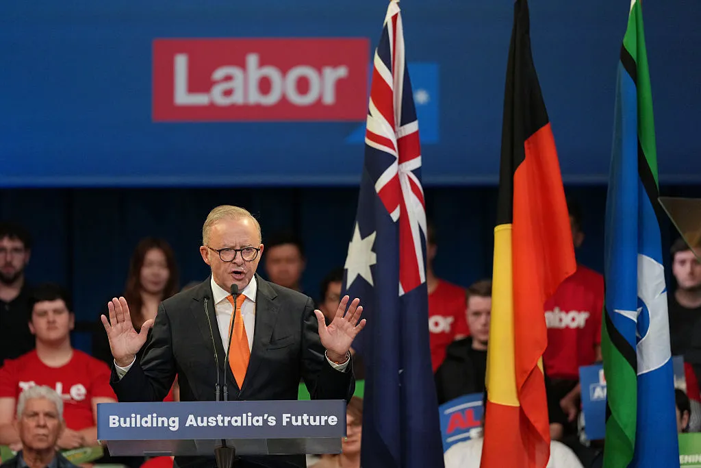 Anthony Albanese during a Labor Party rally at Parramatta Town Hall on April 27.