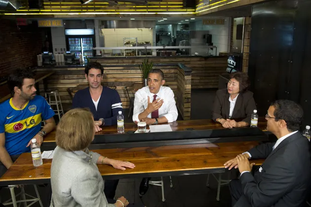 President Obama speaks during a roundtable discussion with small business owners at Taylor Gourmet restaurant in Washington, D.C., earlier this year