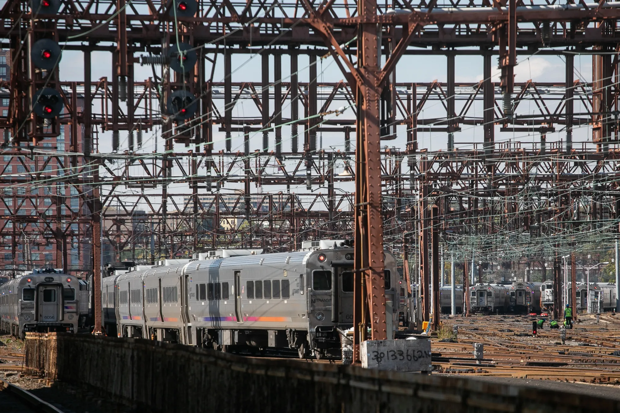 New Jersey Transit trains at Hoboken Terminal.