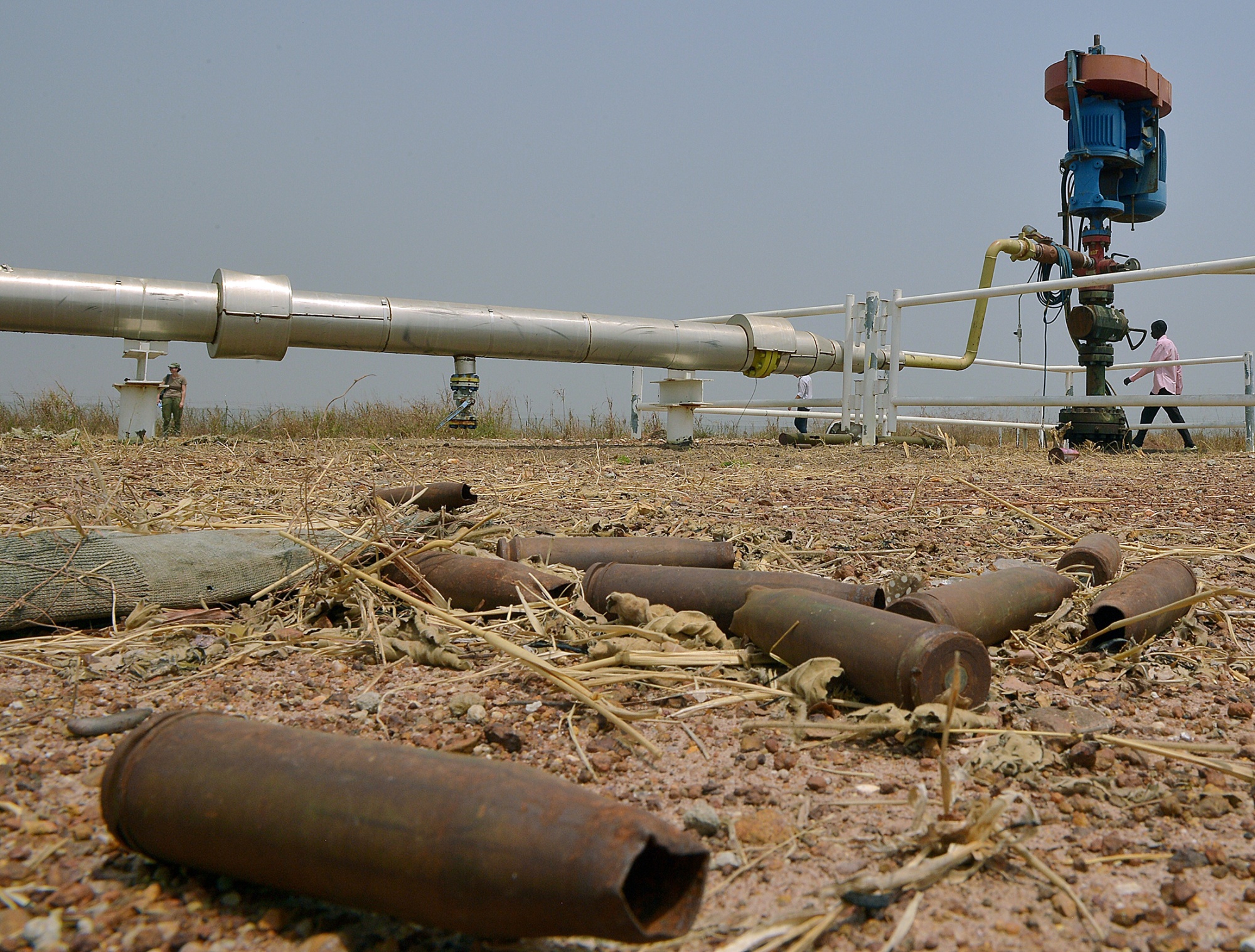 Spent munitions at an abandoned oil facility in Unity State, South Sudan. The oil-dependent country has been ravaged by famine and conflict.