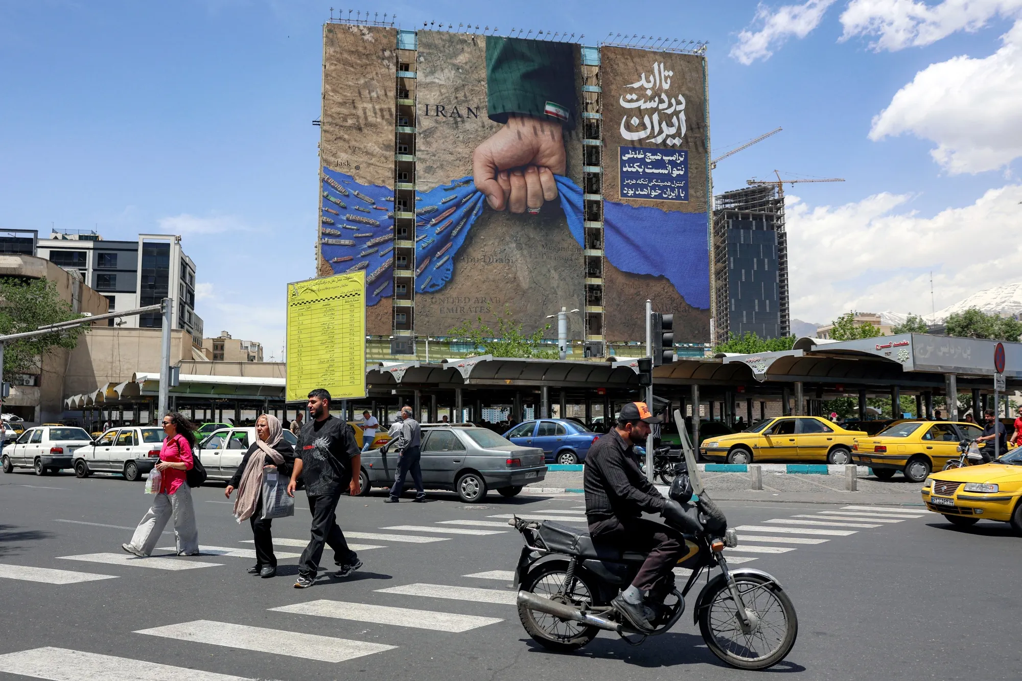 A billboard depicting the Strait of Hormuz in Tehran on May 6.