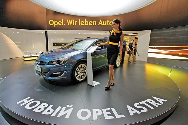 Opel's Astra being shown at this year's Moscow Auto Show