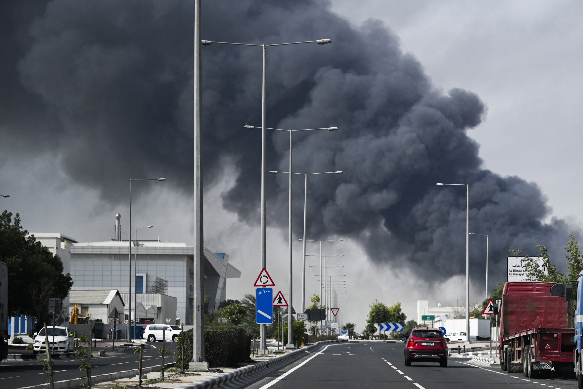 Smoke rising from a reported Iranian strike on Qatar in March.
