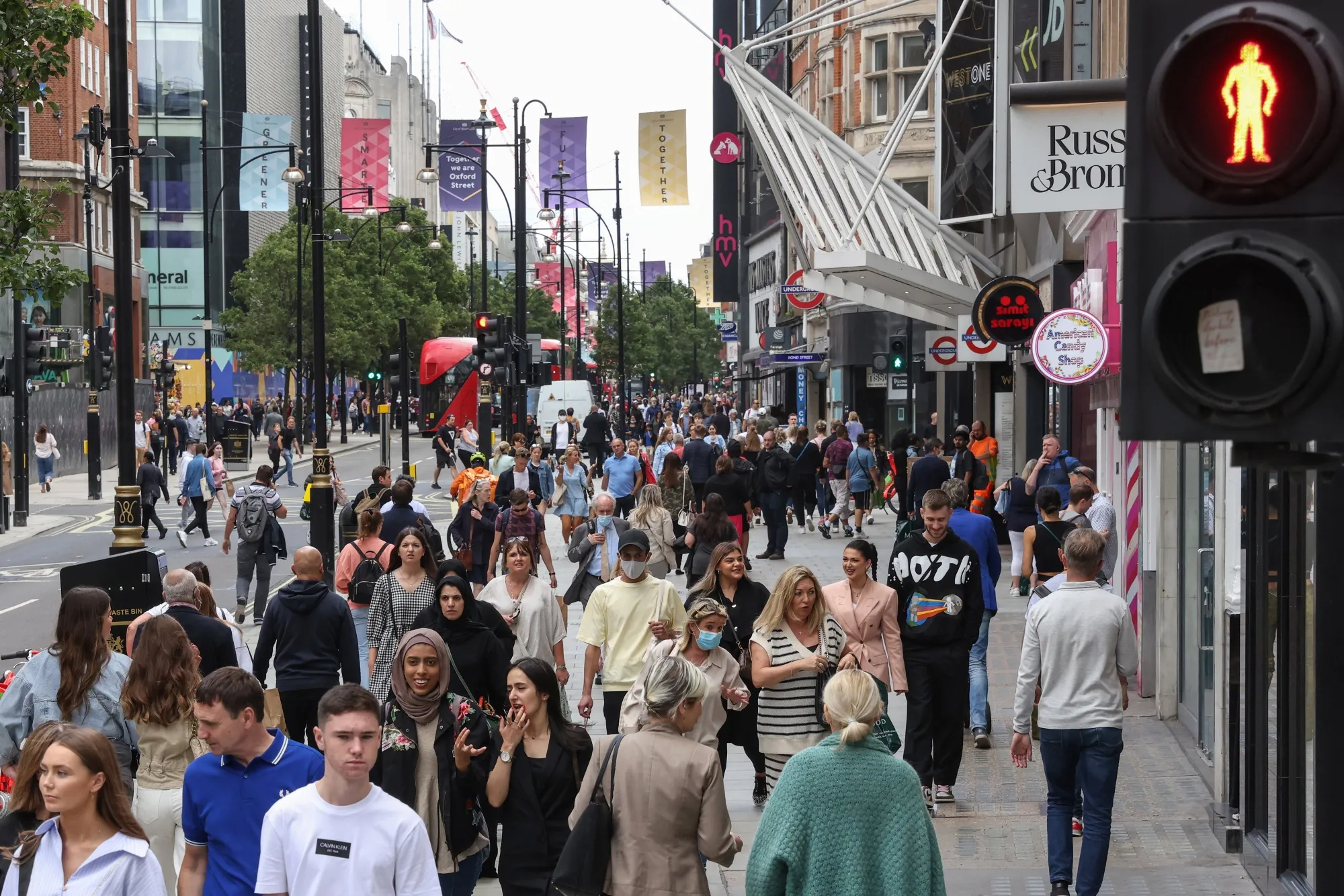 Shoppers along Oxford Street in London.&nbsp;