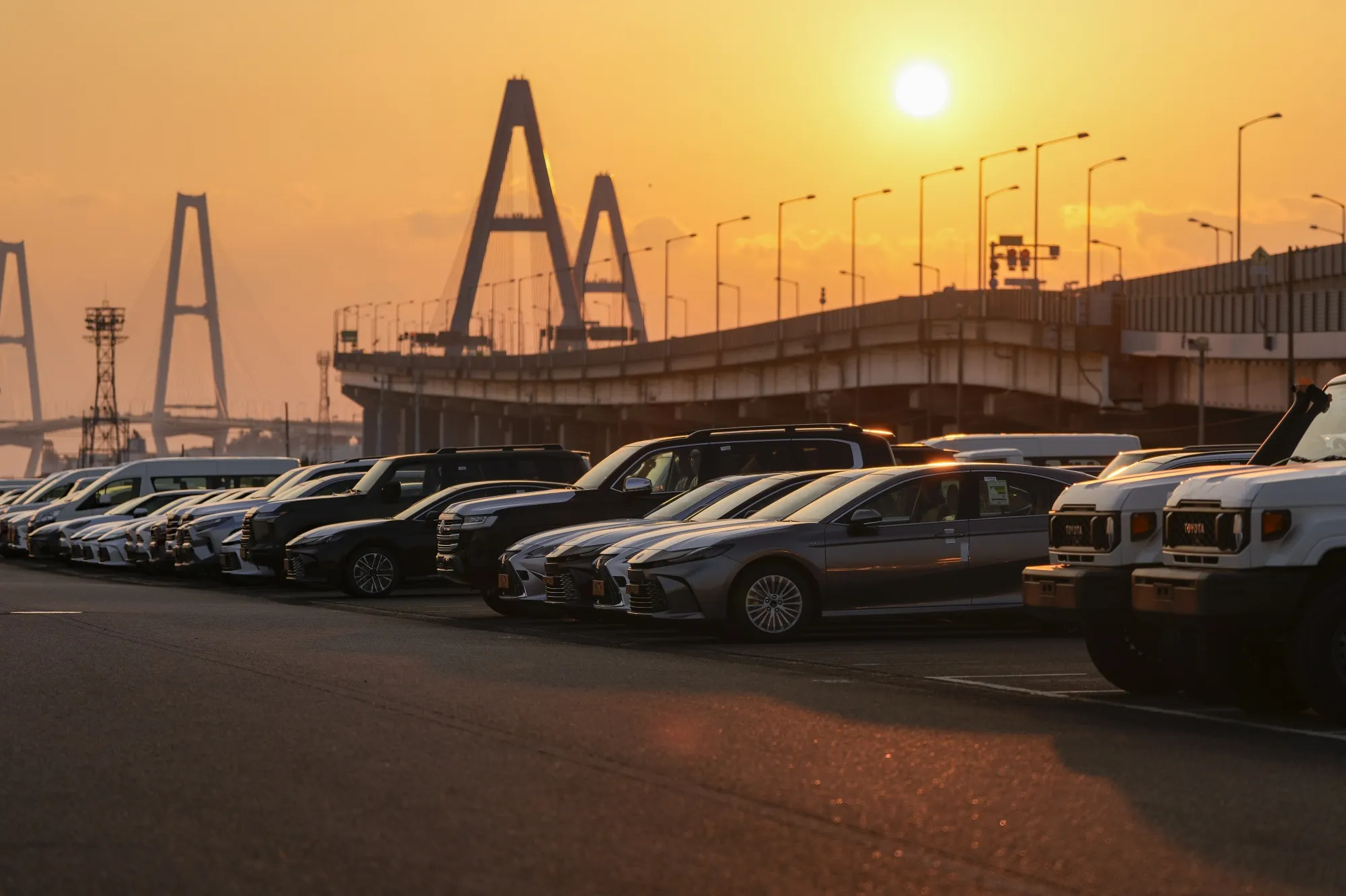 New vehicles bound for shipment at the Port of Nagoya in Tokai, Aichi Prefecture, Japan.