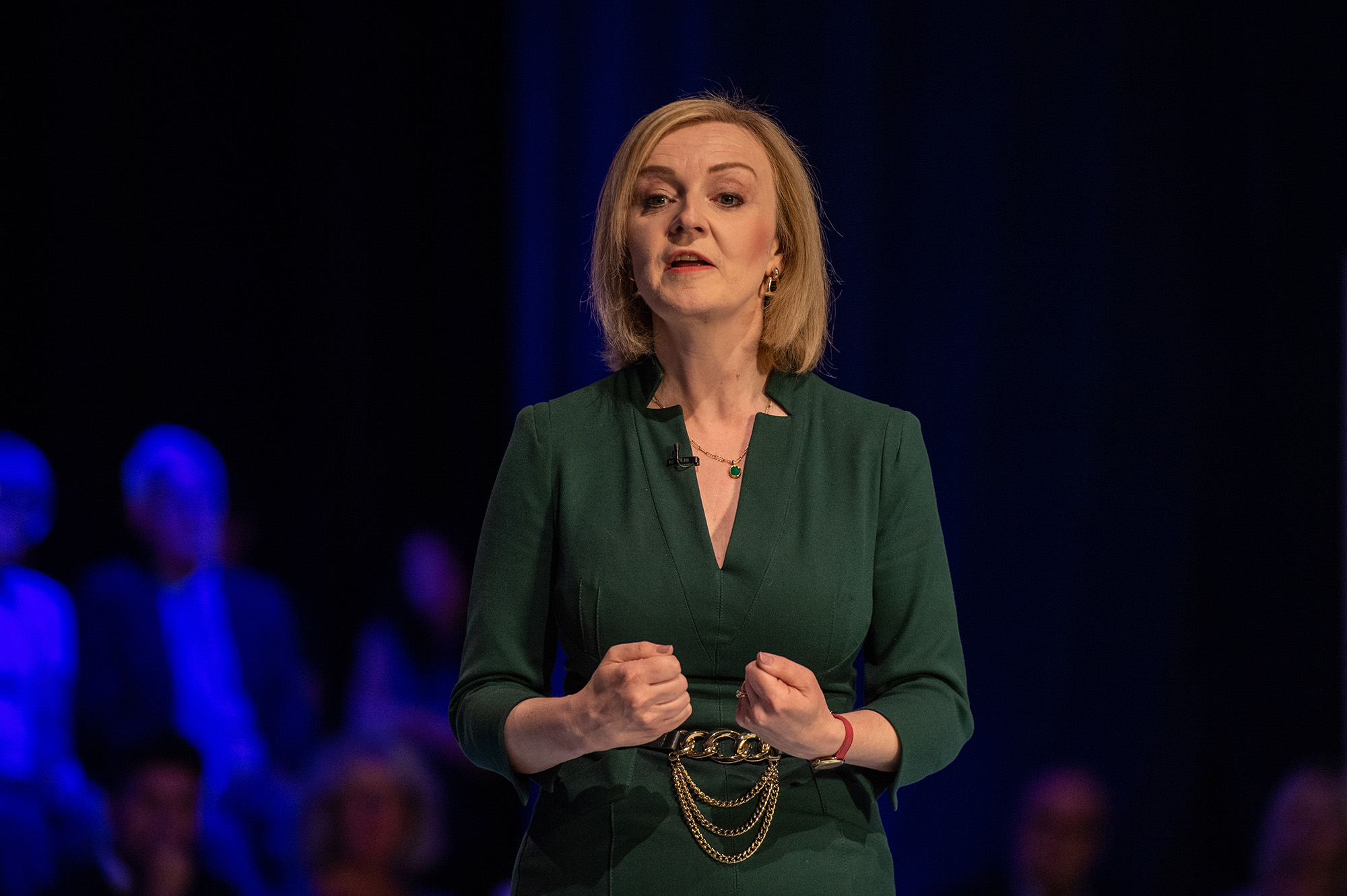 Liz Truss during the Conservative Party leadership hustings in Eastbourne, UK.