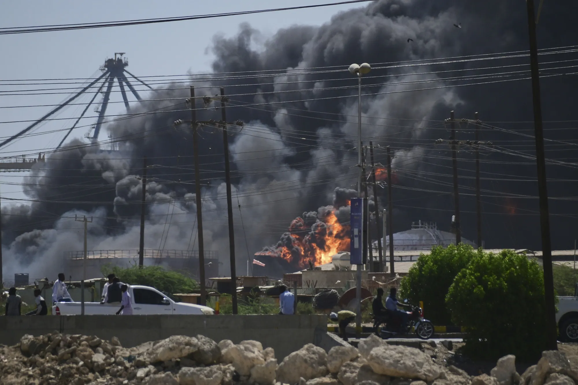 Smoke from a Rapid Support Forces drone attack in Port Sudan, on May 6.