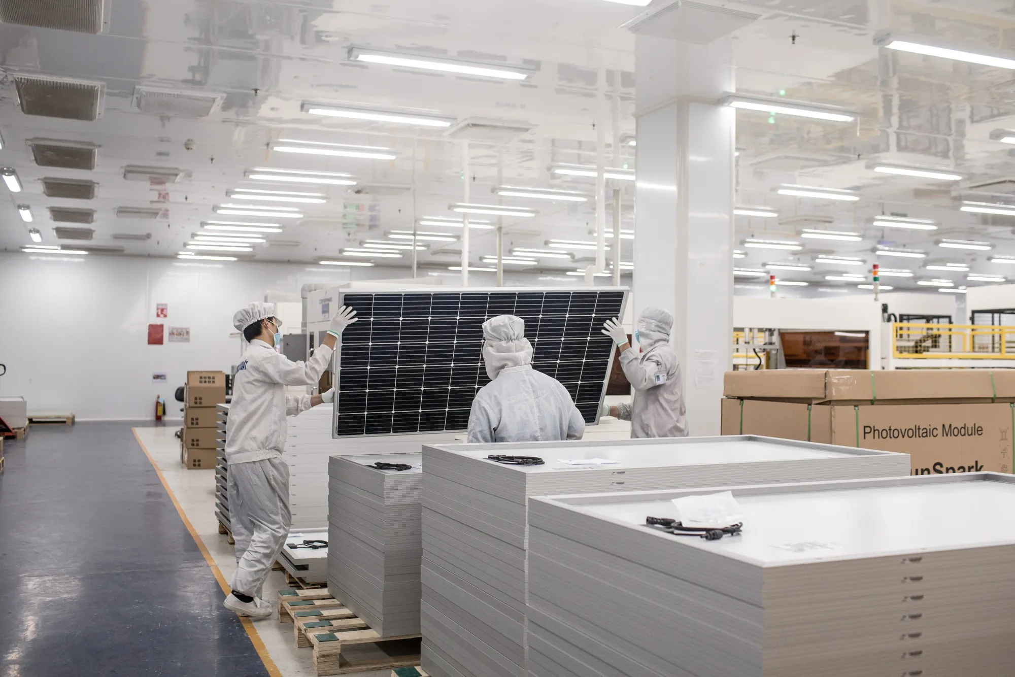 Solar panel manufacture in Vietnam.