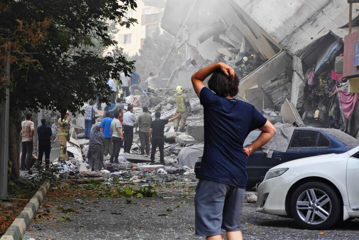 A collapsed residential building in Nobonyad Square in Tehran on June 13.