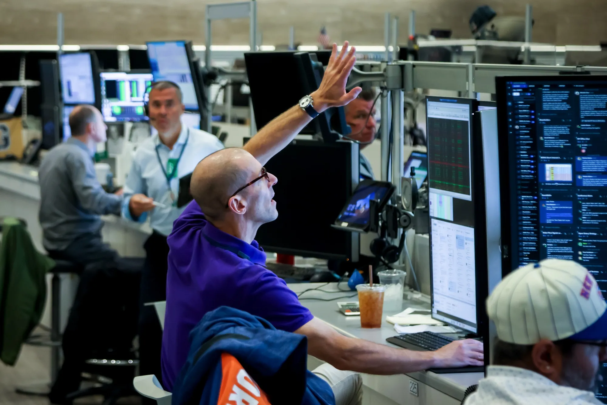 Traders work on the floor of the American Stock Exchange&nbsp;at the NYSE&nbsp;in New York.