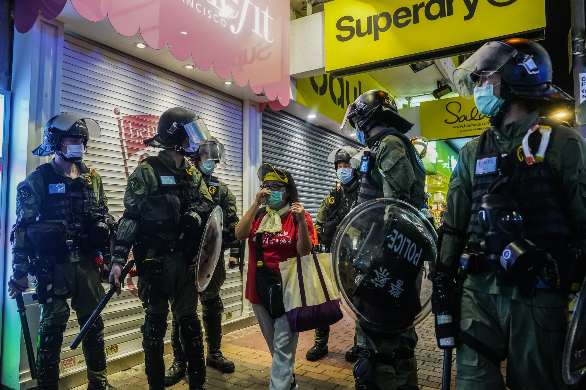 Riot police patrol a street in Hong Kong, China, in Sept.