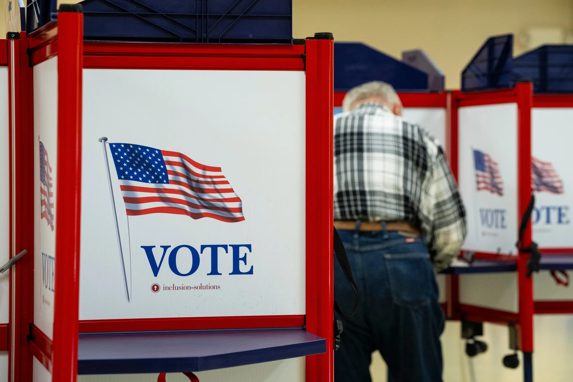 A voter casts their ballot at a polling station&nbsp;in Middletown, Maryland, US, on May 7.