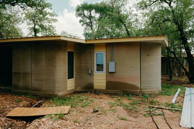 A 3D printed home under construction at Proto-Town.