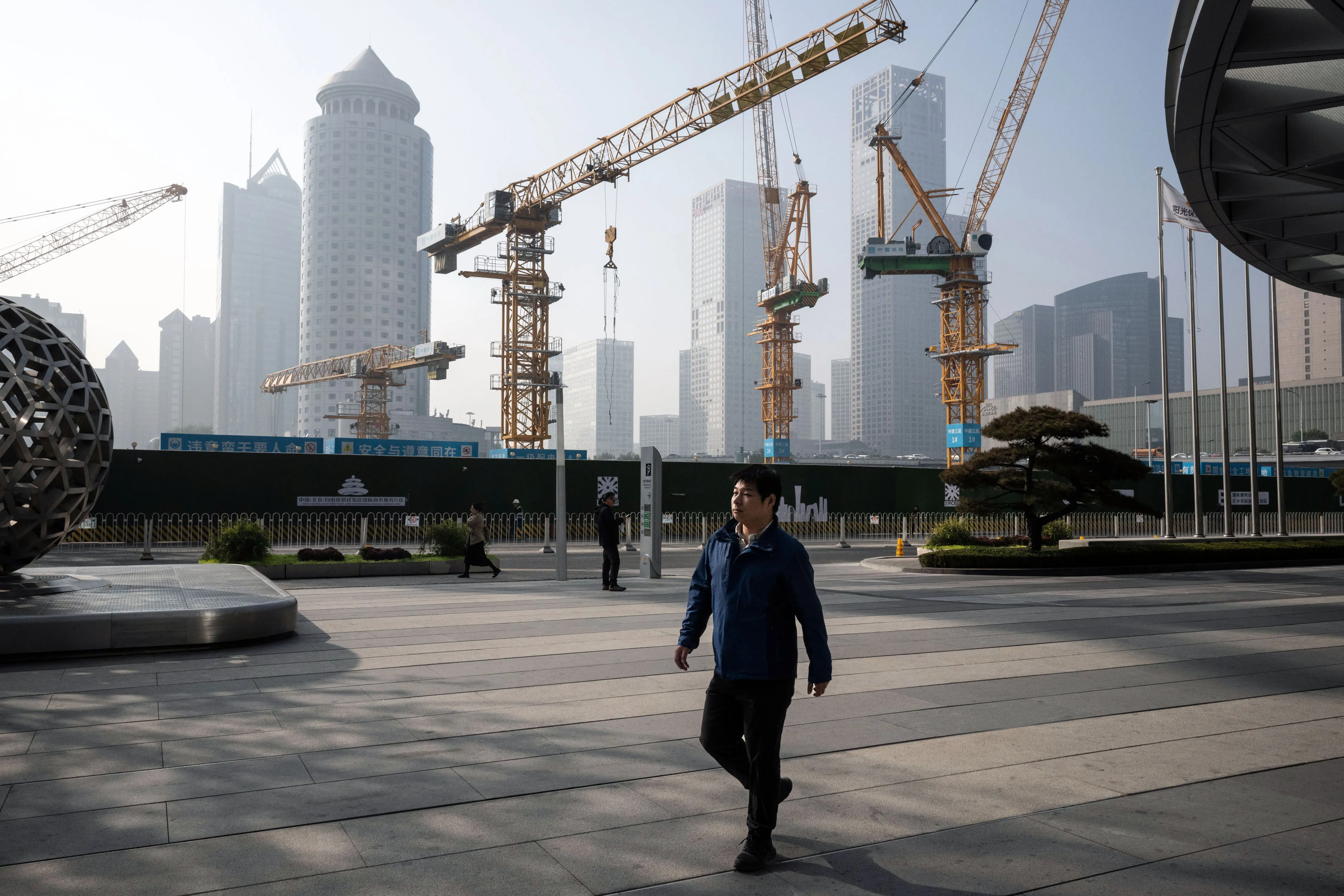 A morning commuter in the central business district in Beijing
