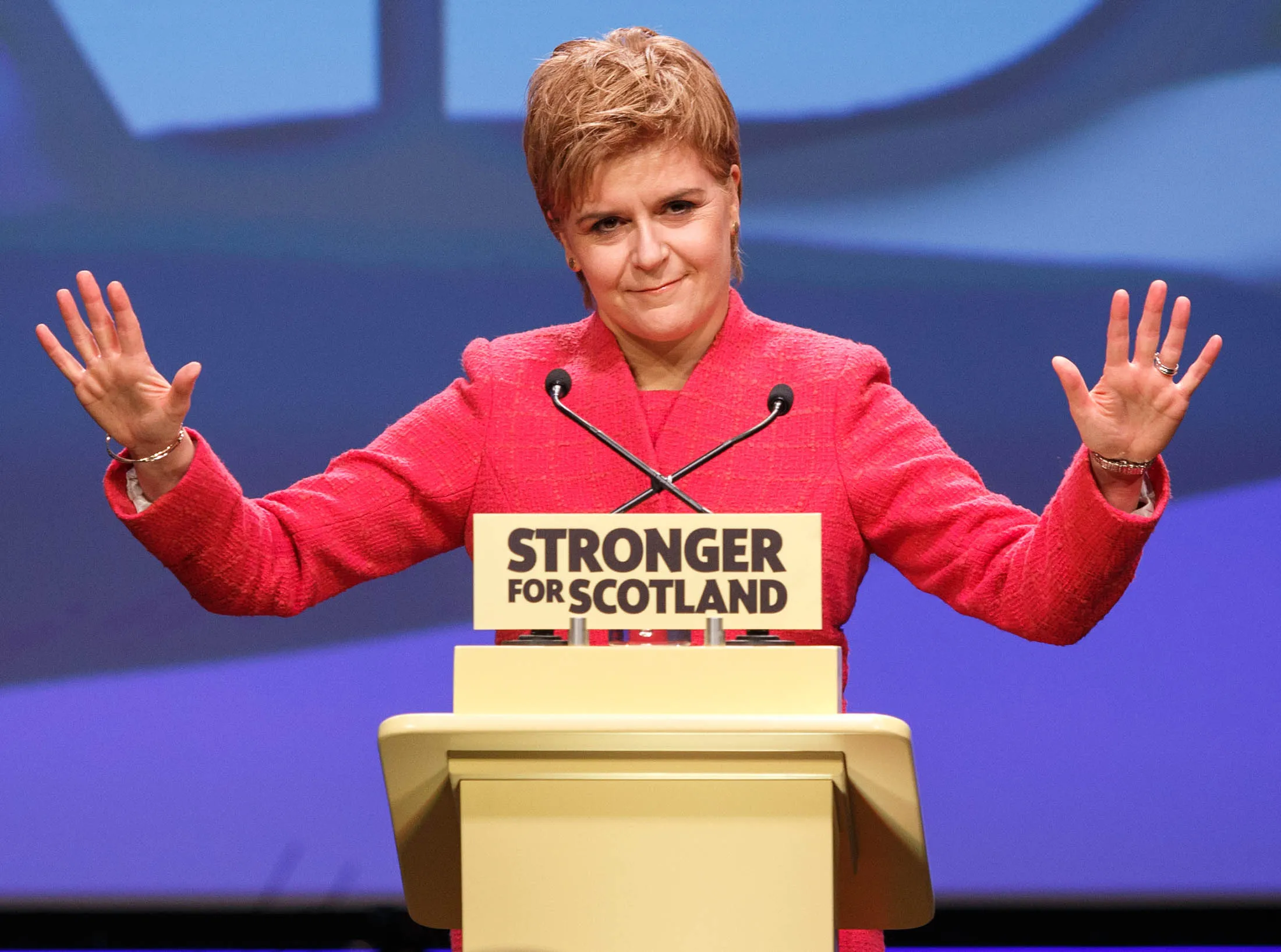Scotland's First Minister and the leader of the Scottish National Party, Nicola Sturgeon, addresses the Scottish National Party Spring Conference in Aberdeen in 2017.