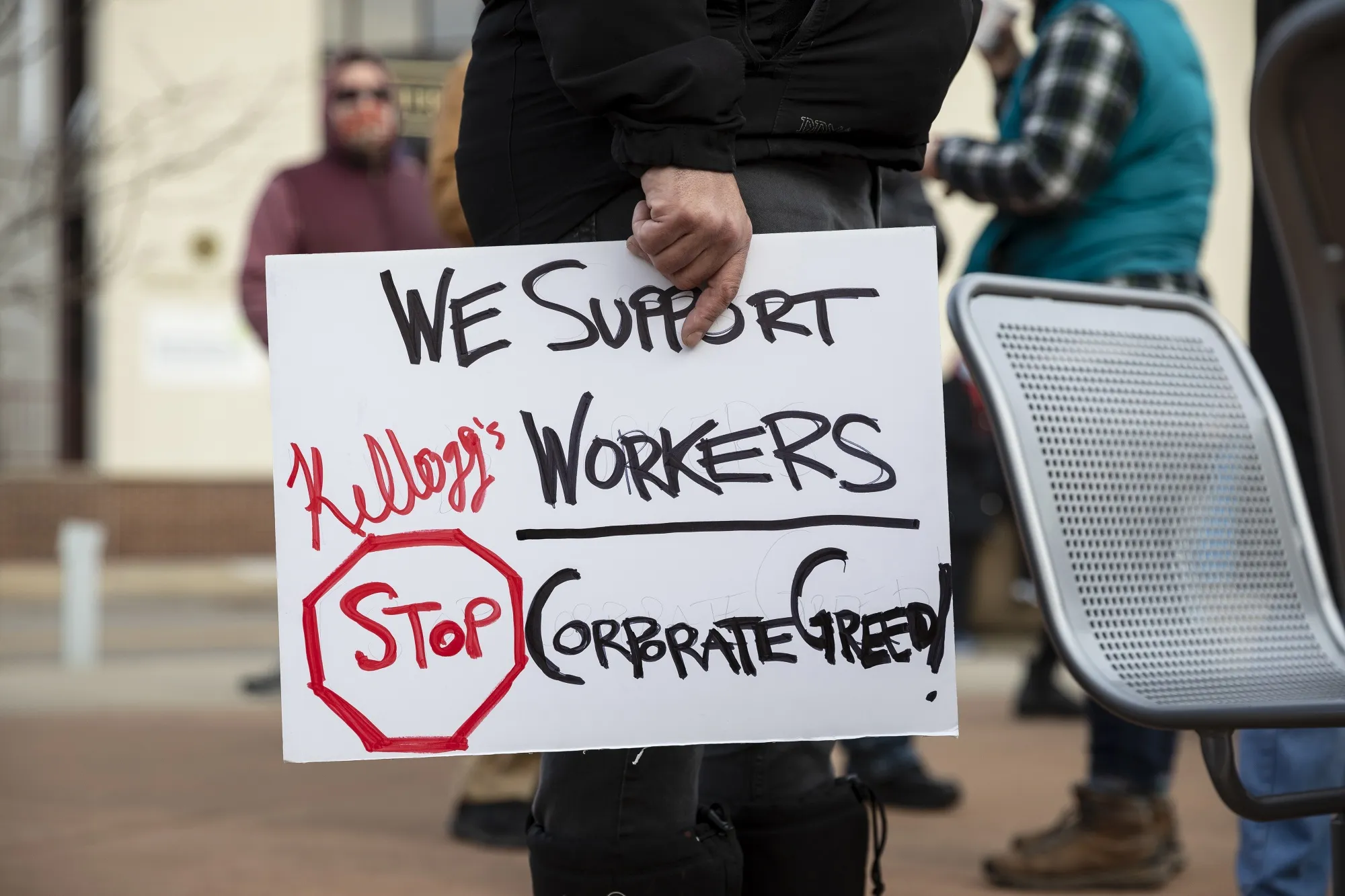 A demonstrator during a recent strike against Kellogg Co. in Battle Creek, Michigan.