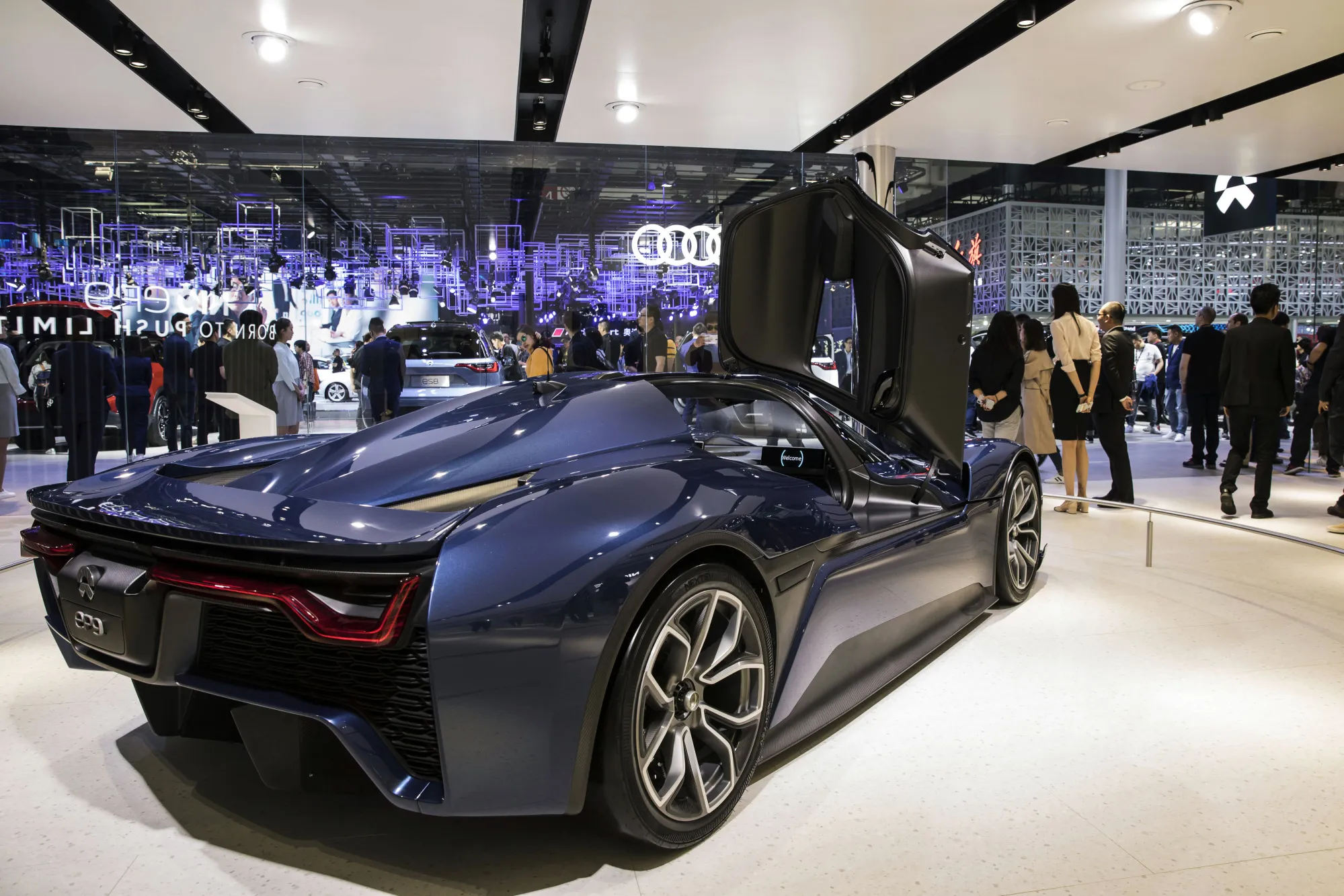 NIO’s EP9 autonomous electric vehicle on display in Beijing.