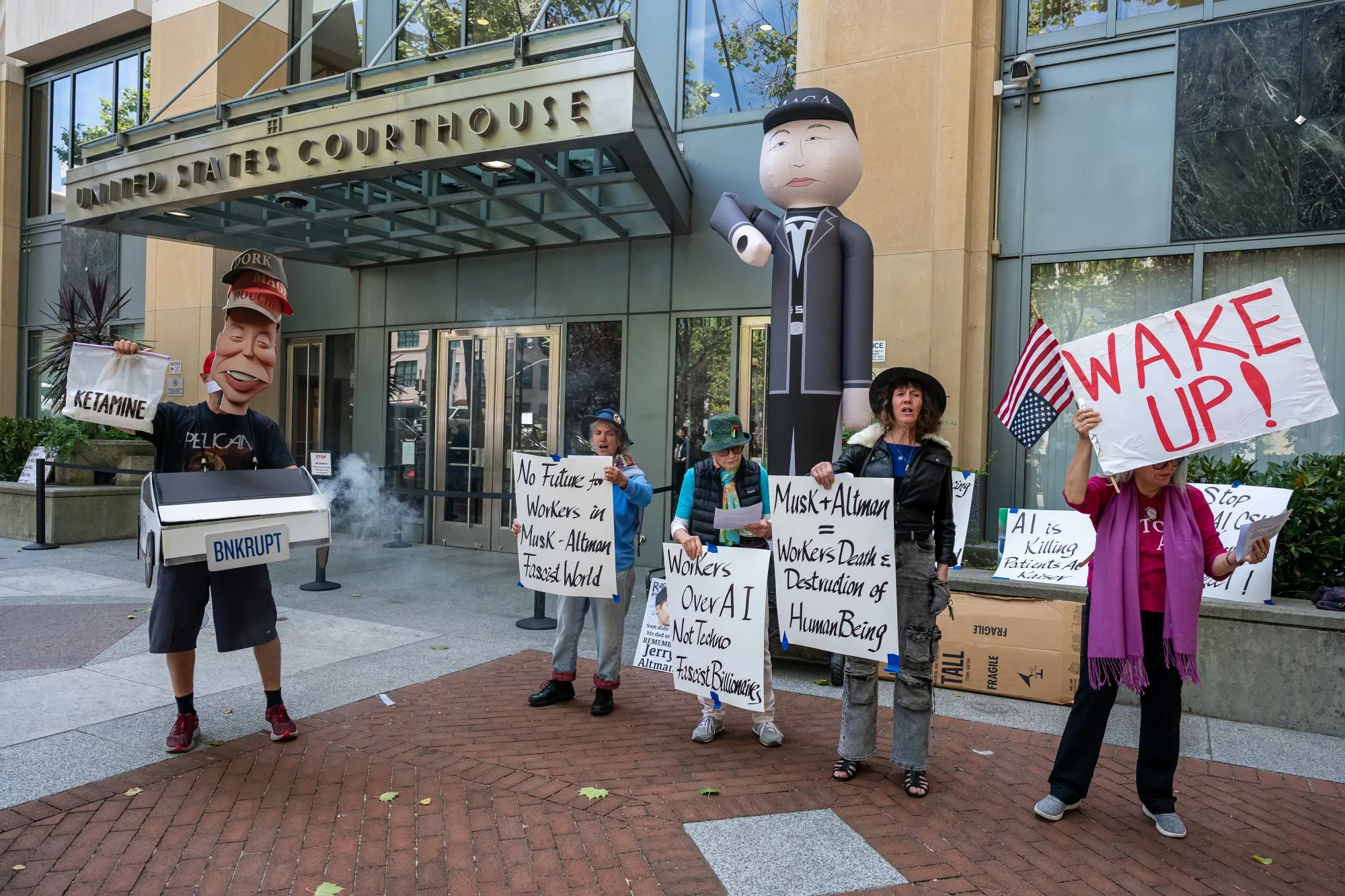 Demonstrators outside federal court in Oakland, California, US.