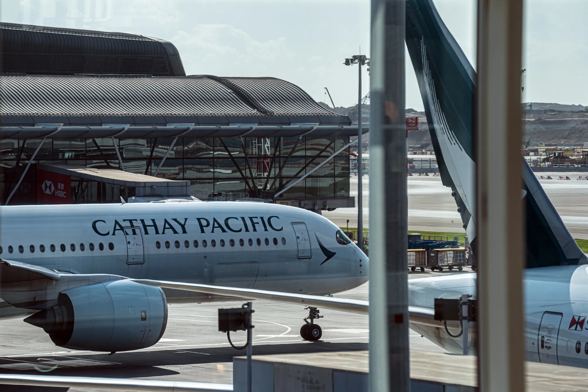 Cathay Pacific Airways Ltd. aircraft at Hong Kong International Airport in Hong Kong, China.