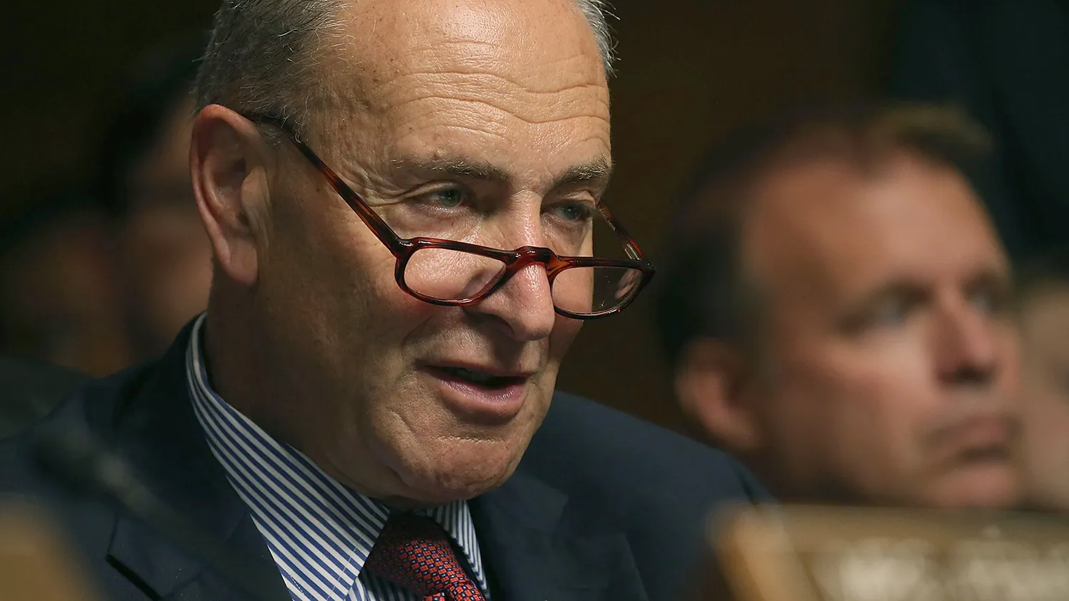 Sen. Chuck Schumer (D-NY) participates in a Senate Judiciary Committee hearing on Capitol Hill, July 8, 2015 in Washington, DC.
