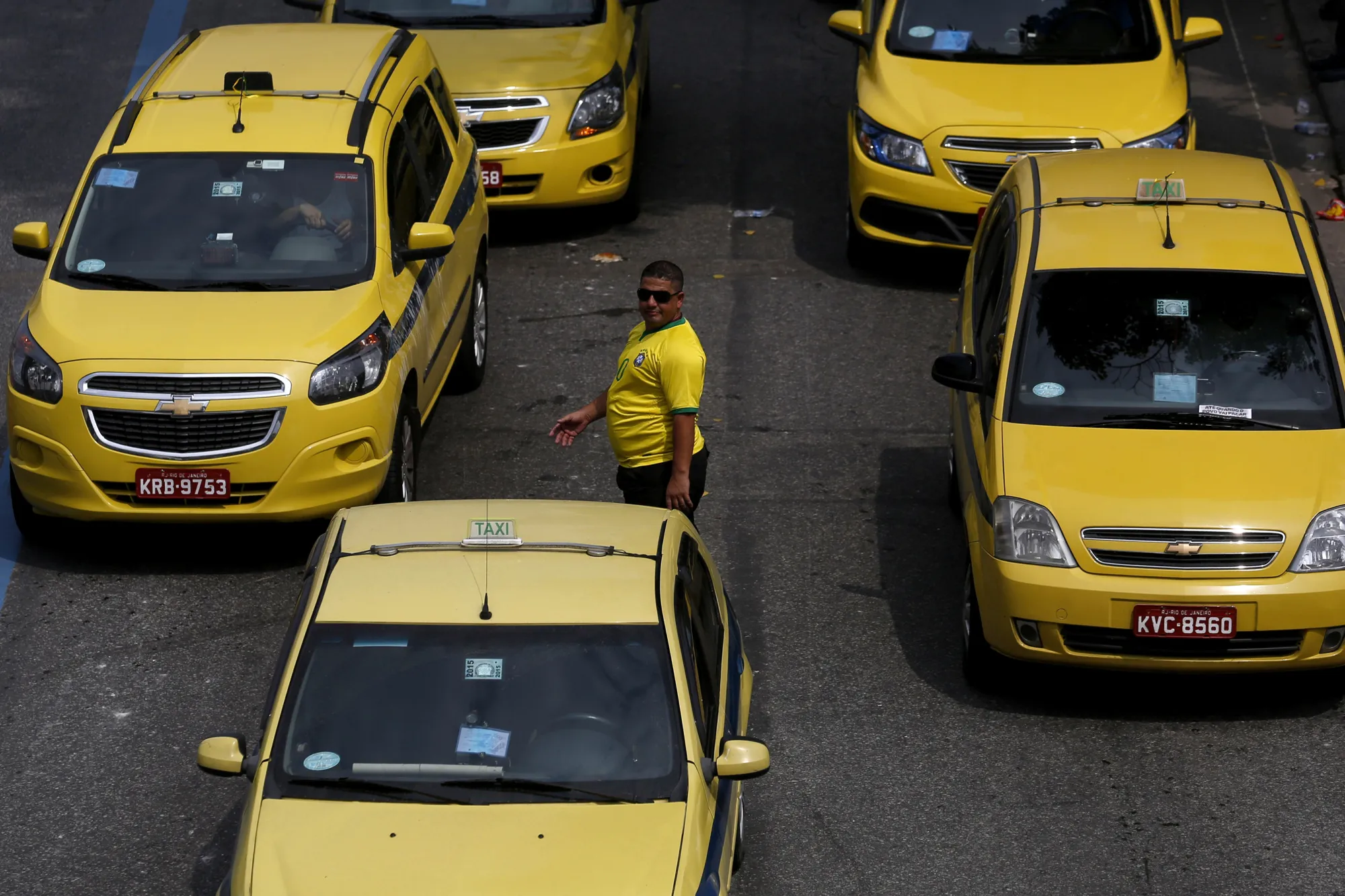 Drivers protest against Uber&nbsp;in Rio de Janeiro.