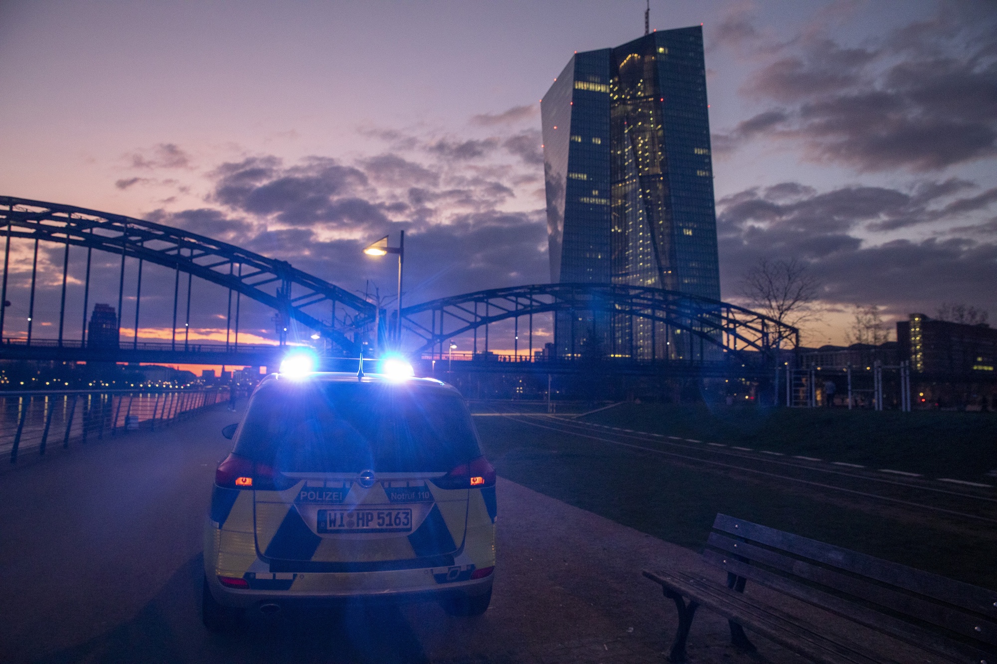 Police Patrol Germany’s Financial Capital As Europe Virus Lockdown Expands 