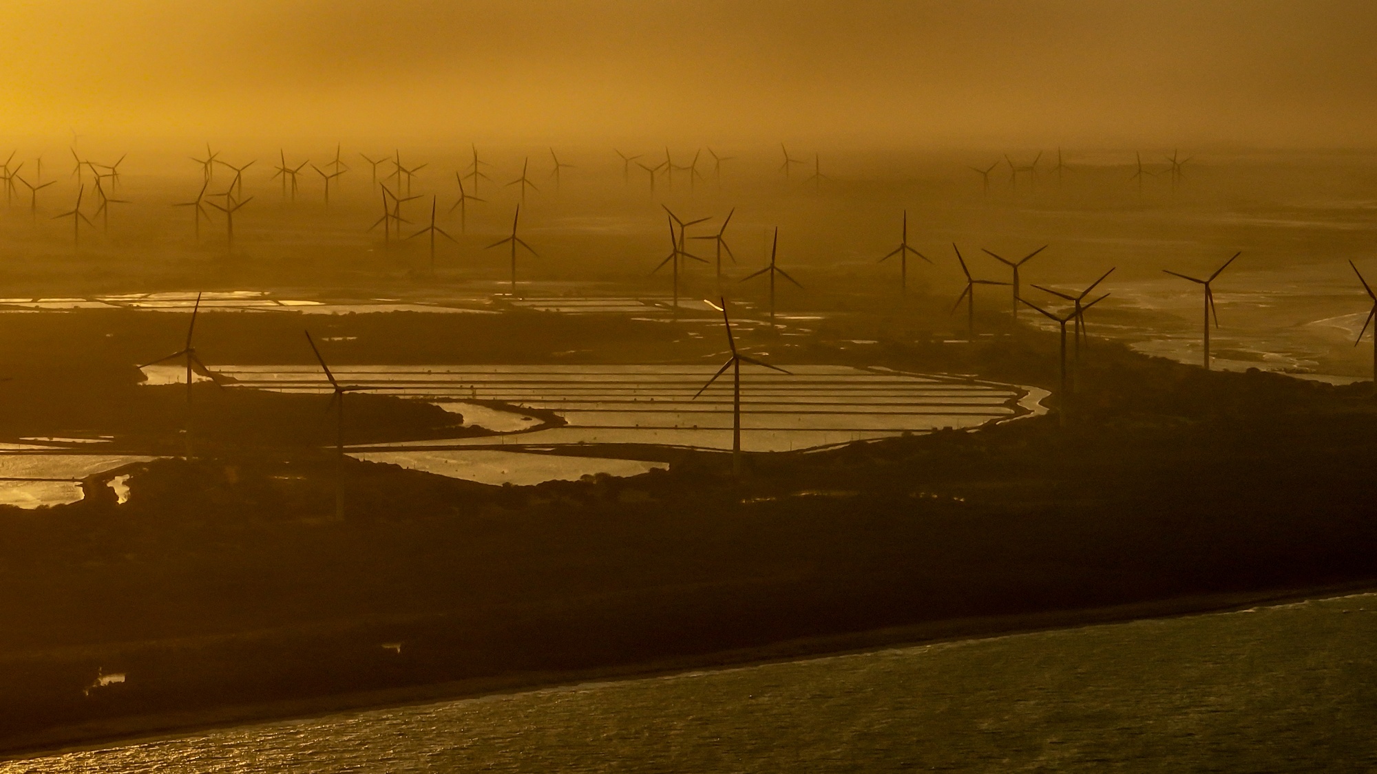 Turbines on a wind farm near Guamare in Brazil.