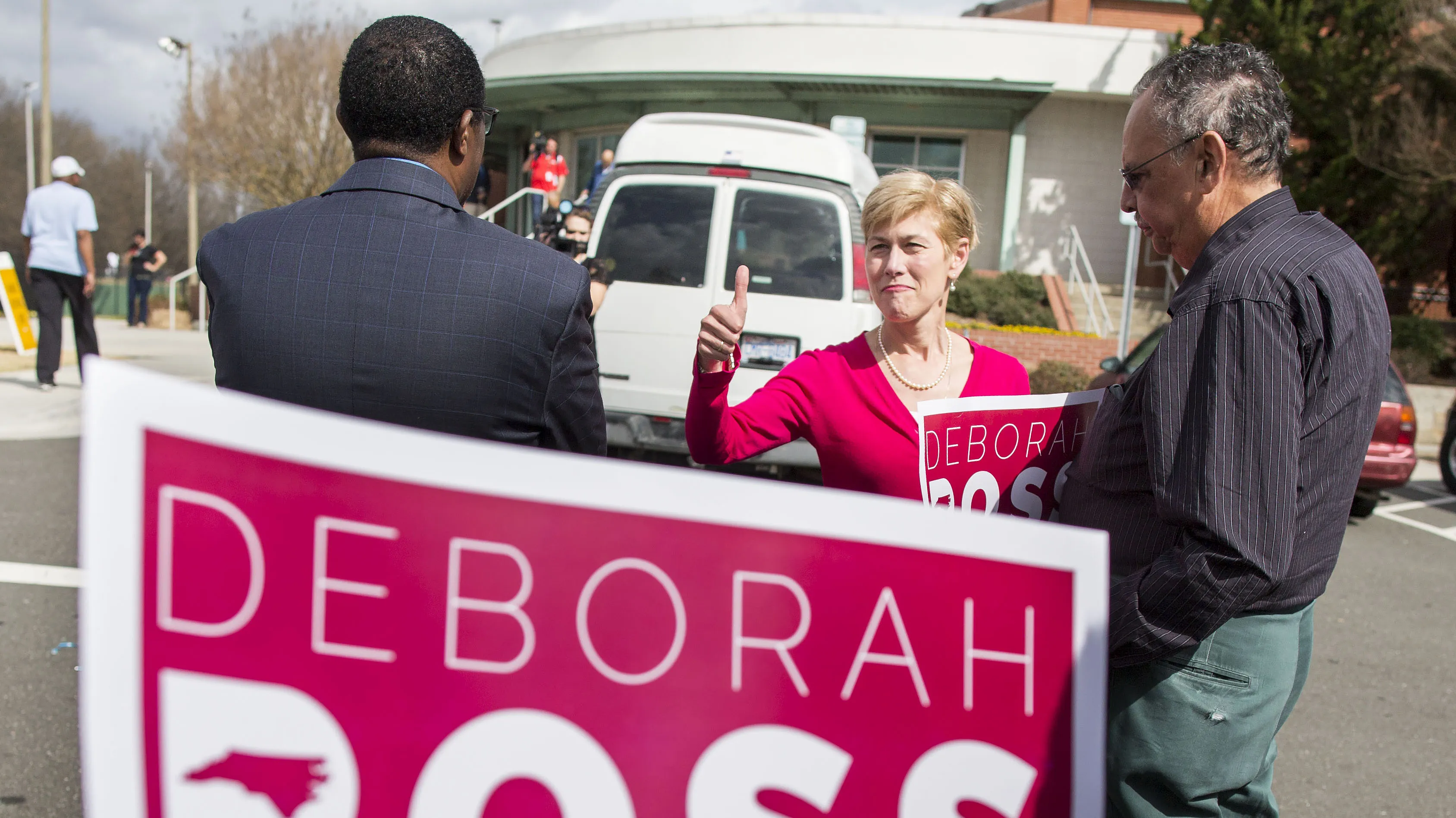Democratic Senate candidate Deborah Ross greets supporters before casting her vote in Raleigh, North Carolina, on March 10, 2016.
