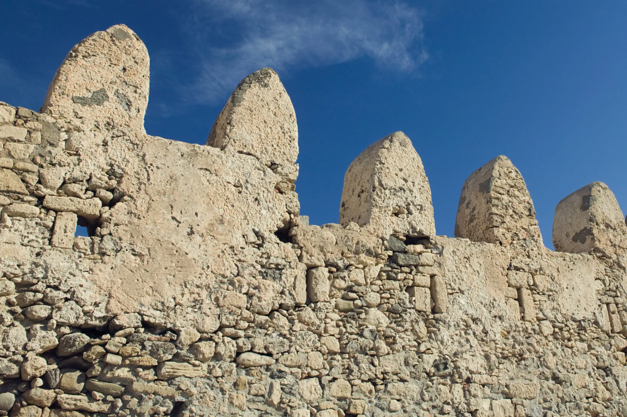 Wall detail of medieval fortress by harbor, Ierapetra, Crete, Greece