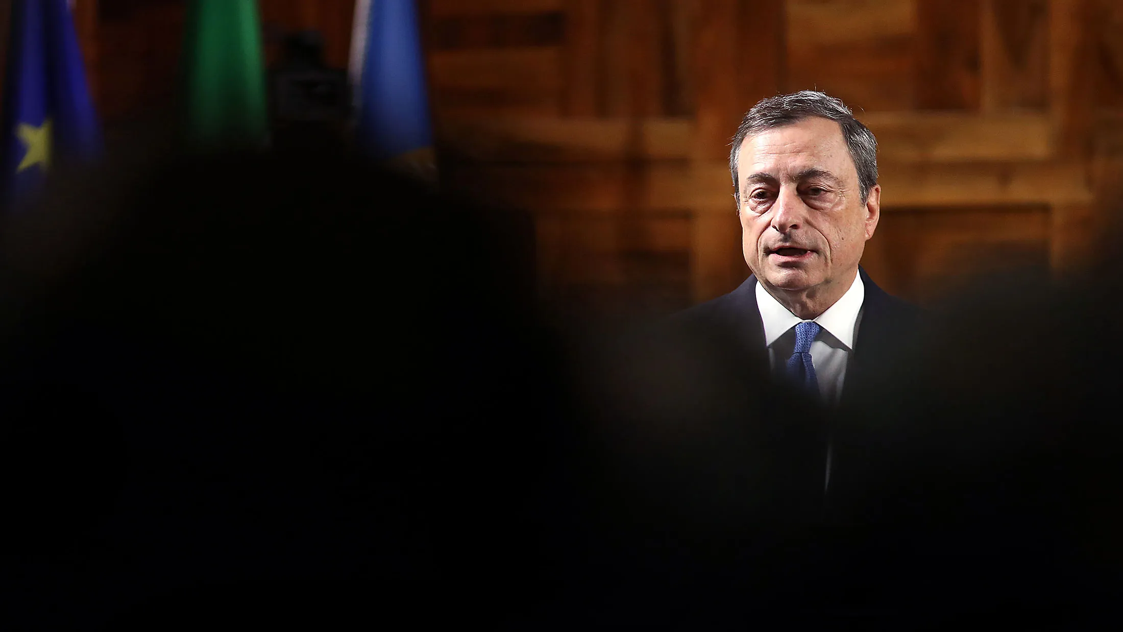 Mario Draghi, president of the European Central Bank (ECB), speaks during the opening of the academic year at the Universita Cattolica in Milan, Italy, on Nov. 5, 2015.
