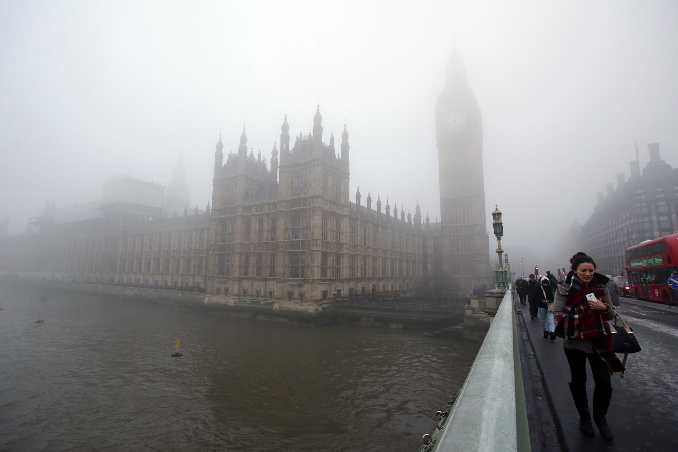 The Houses of Parliament in London is shrouded in fog on Jan. 23.
