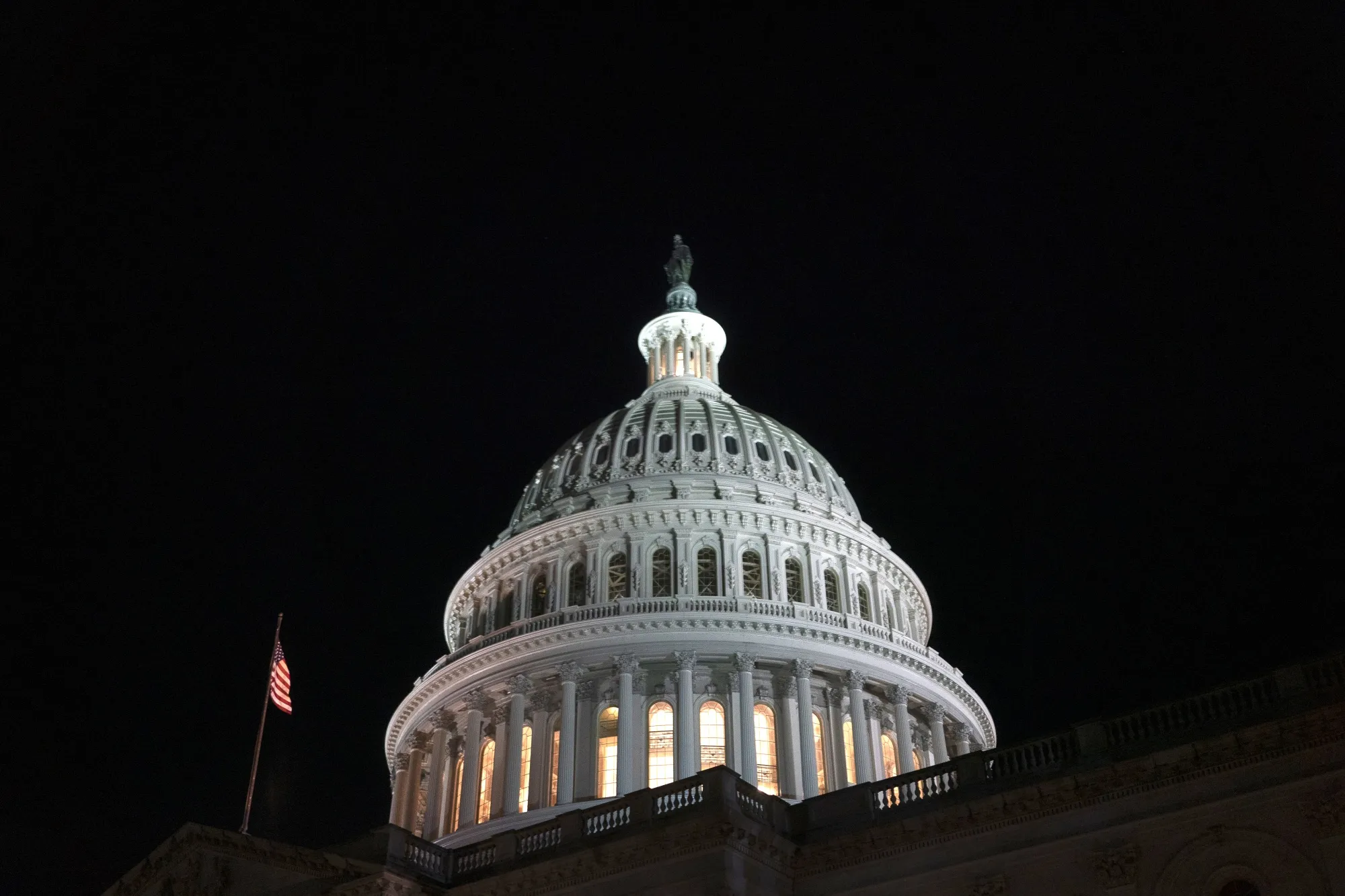 The U.S. Capitol building stands at night in Washington, D.C., U.S., on Wednesday, Jan. 29, 2020.
