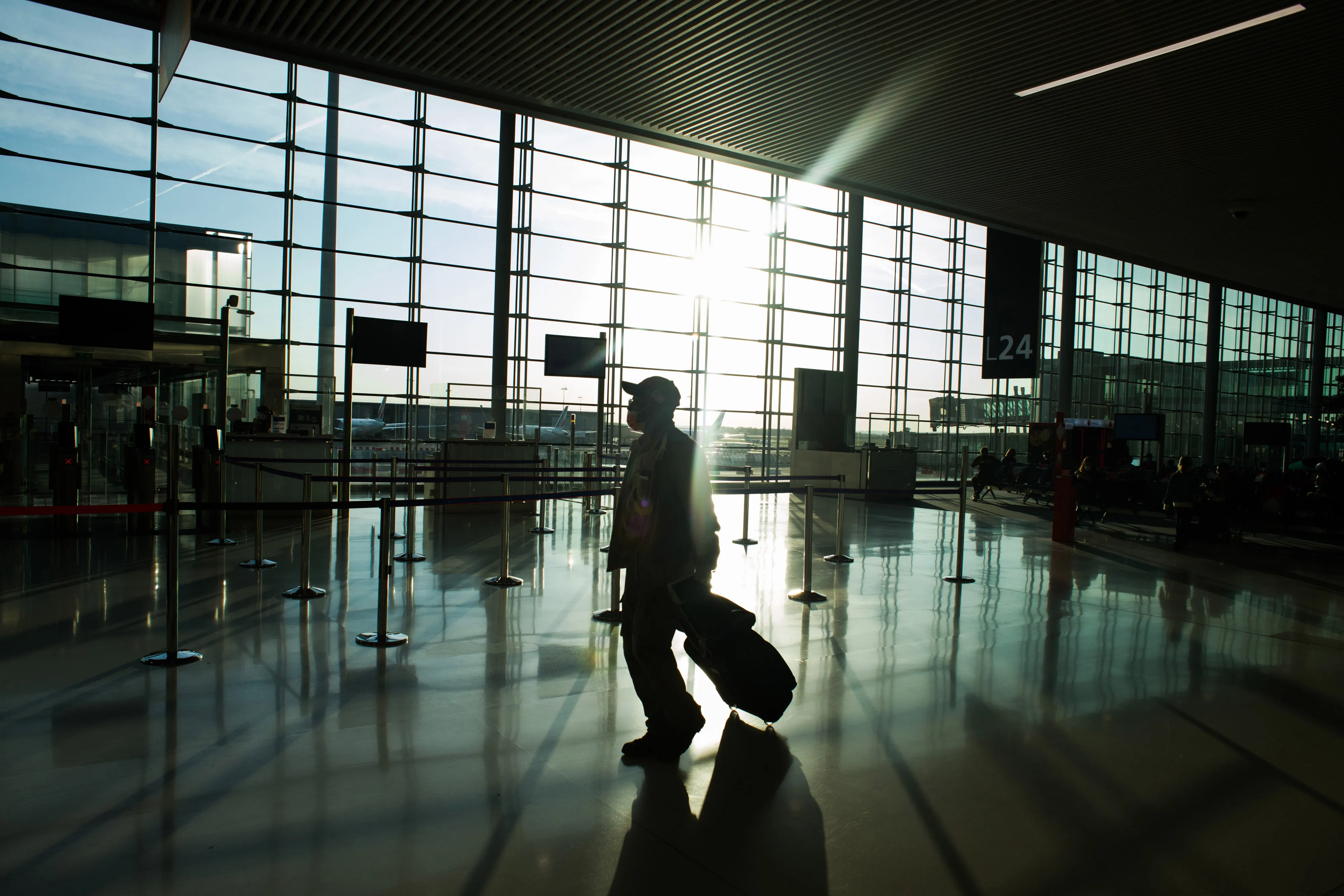 A passenger at Paris Charles de Gaulle airport in Paris.