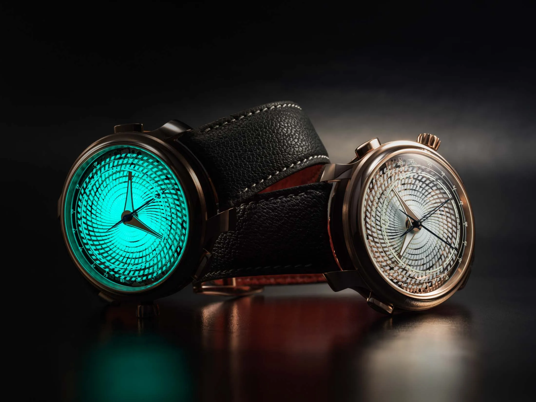 The Ming 20.01 Series 3 watch, with an intricate borosilicate dial with pockets of luminescent material.
