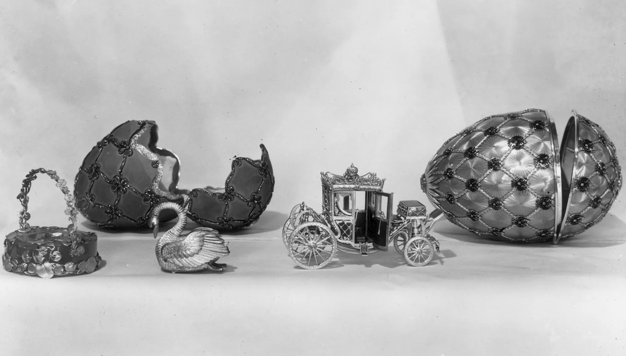 Faberge eggs, part of a Russian Art exhibition, in 1935.