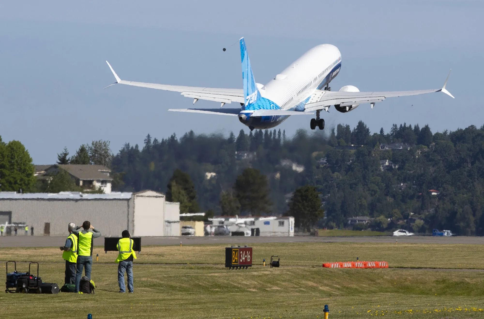 A Boeing 737 MAX airliner takes off from Renton Municipal Airport&nbsp;in Renton, Washington.