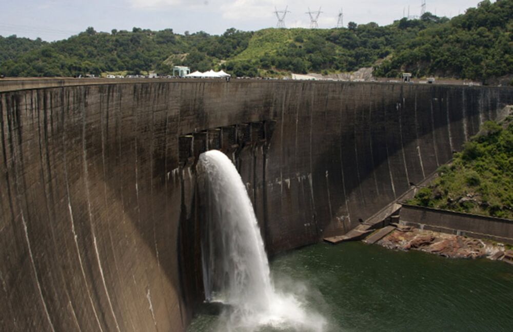 Flood gates on the Kariba Dam between Zimbabwe and Zambia.