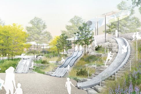 A Playscape rendering shows the granite slides and gardens